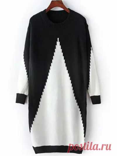 Black White Long Sleeve Sweater Dress WHITE AND BLACK: Sweater Dresses | ZAFUL
