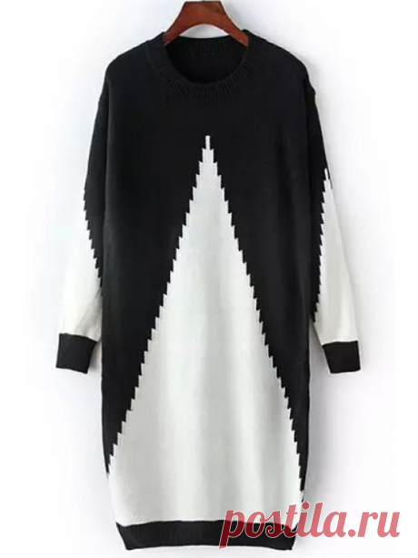 Black White Long Sleeve Sweater Dress WHITE AND BLACK: Sweater Dresses | ZAFUL