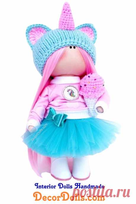Unicorn Soft Doll, Fabric Baby Doll, Nursery Textile Doll, Original Love Gift Doll, Handmade Blue Decor Doll, Interior Rag Doll by Irina S Hello, dear visitors!This is handmade cloth doll created by Master Irina S (Krasnodar, Russia).  Doll is made BY ORDER. Order production time is 5 - 7 days. FREE SHIPPING TO ANY COUNTRYDoll is 28 cm (11.02 inch) tall and made of only quality materials.You can find them in our shop searching by artist name, stated in th