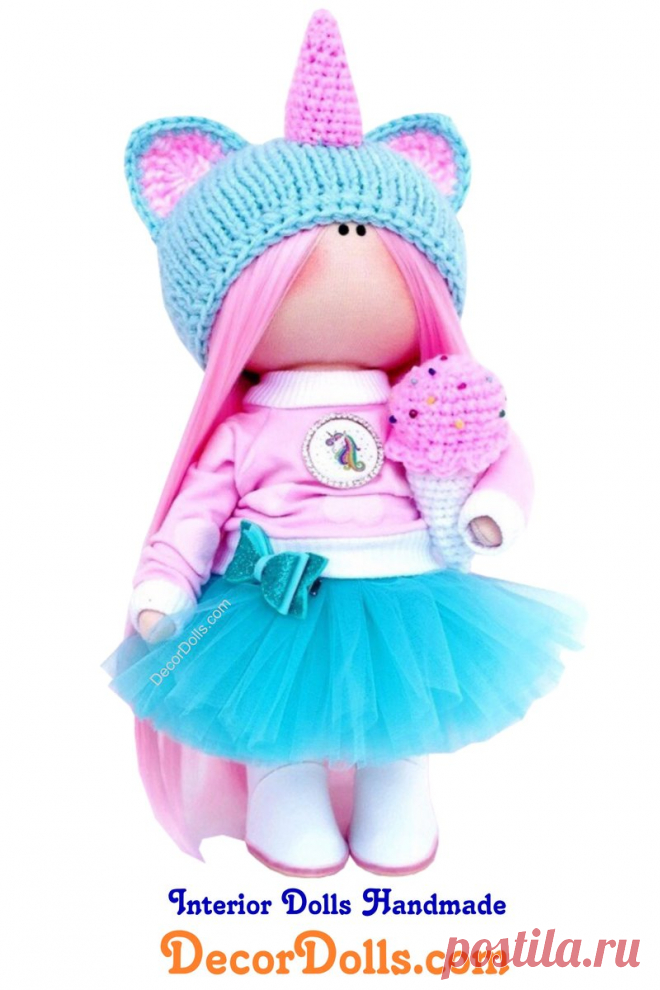 Unicorn Soft Doll, Fabric Baby Doll, Nursery Textile Doll, Original Love Gift Doll, Handmade Blue Decor Doll, Interior Rag Doll by Irina S Hello, dear visitors!This is handmade cloth doll created by Master Irina S (Krasnodar, Russia).  Doll is made BY ORDER. Order production time is 5 - 7 days. FREE SHIPPING TO ANY COUNTRYDoll is 28 cm (11.02 inch) tall and made of only quality materials.You can find them in our shop searching by artist name, stated in th
