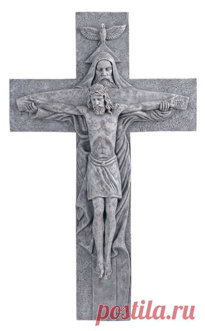 Description The Holy Spirit rests at the top of this exquisite Holy Trinity Crucifix. Christ hangs upon the cross, but in this rendering, He is held by God, the Father. The arm of the cross, as well…