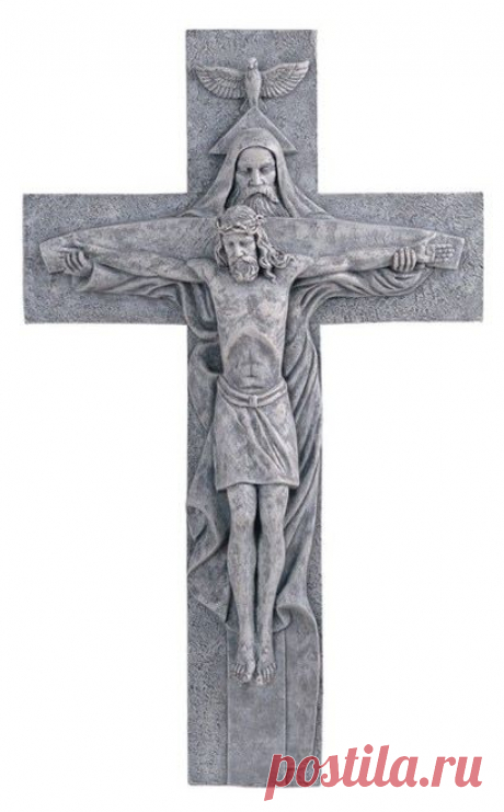 Description The Holy Spirit rests at the top of this exquisite Holy Trinity Crucifix. Christ hangs upon the cross, but in this rendering, He is held by God, the Father. The arm of the cross, as well…