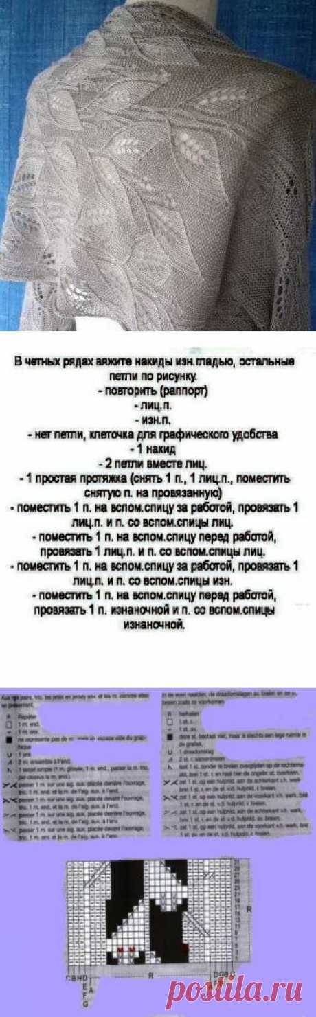 Палантин узором листики вязаный спицами. Вязаный ажурный палантин спицами | Домоводство для всей семьи