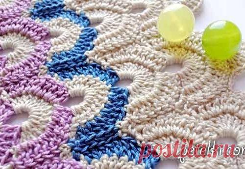 Узор крючком - разноцветные арочки. Схема, МК