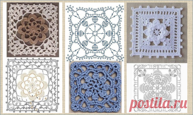 Еще 60 интересных схем квадратных мотивов для вязания крючком - в ваши копилочки | МНЕ ИНТЕРЕСНО | Яндекс Дзен