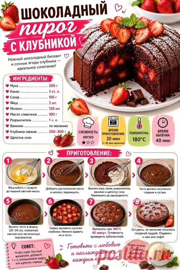 Шоколадный пирог с клубникой