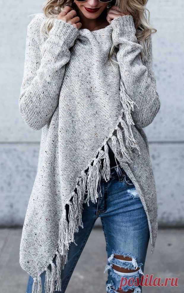 2017 Grey Tassel Asymmetrical Hem Shawl Speckled Fringe…