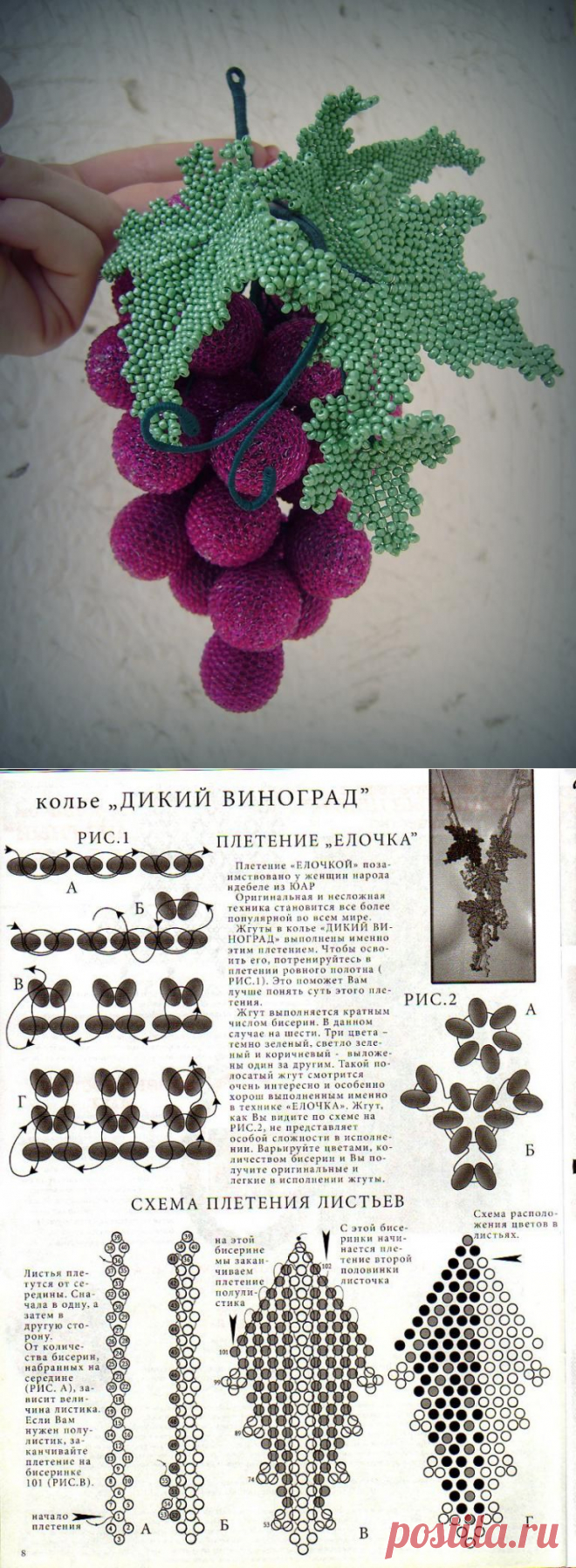 Схема виноградных листиков » Мир Бисера.com - бисероплетение, бисер схемы, мастер классы.