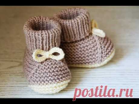 Простые пинетки спицами. Подробное описание |DIY - Very Easy Baby Booties.