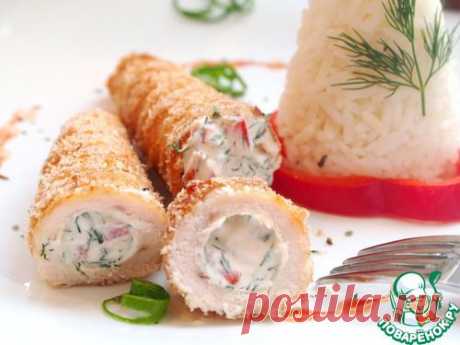 Куриные трубочки с начинкой и янтарным рисом.