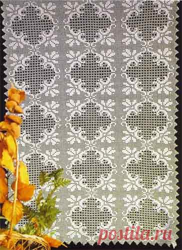 Филейное покрывало крючком «Цветочные ромбы» Схема вязания узора для покрывала  или скатерти «Цветочные ромбы»