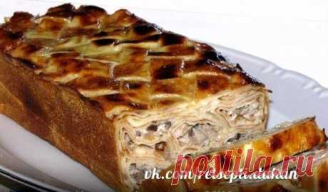Блинный пирог с мясом и грибами по Дюкану. Чередование.