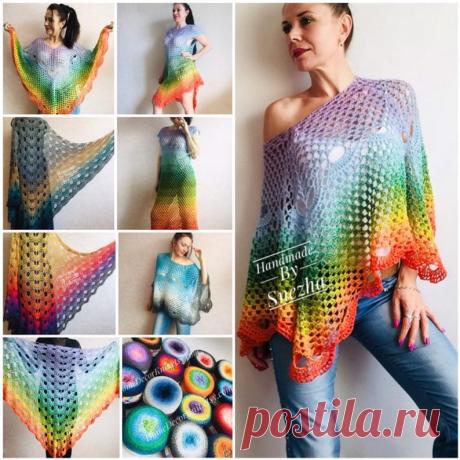 RAINBOW Crochet PONCHO Women Big Size Vintage Shawl Wraps | Etsy