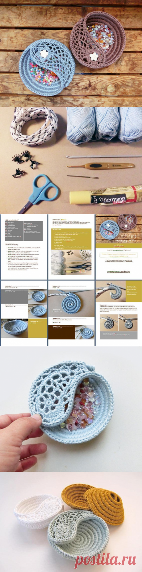 Красивые вязаные  чаши на основе из шнура