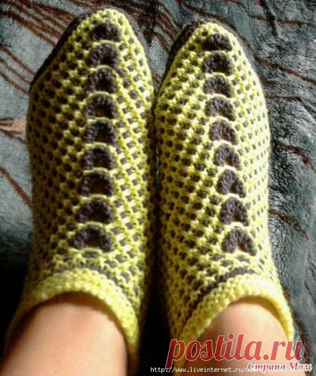 Подследники-тапочки-носки на двух спицах .