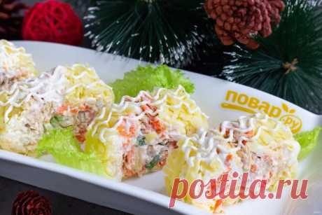 Салат-рулет "Мимоза"-нежный, яркий и очень вкусный
