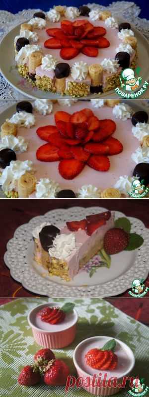 Клубничный чизкейк с вафельными трубочками - кулинарный рецепт
