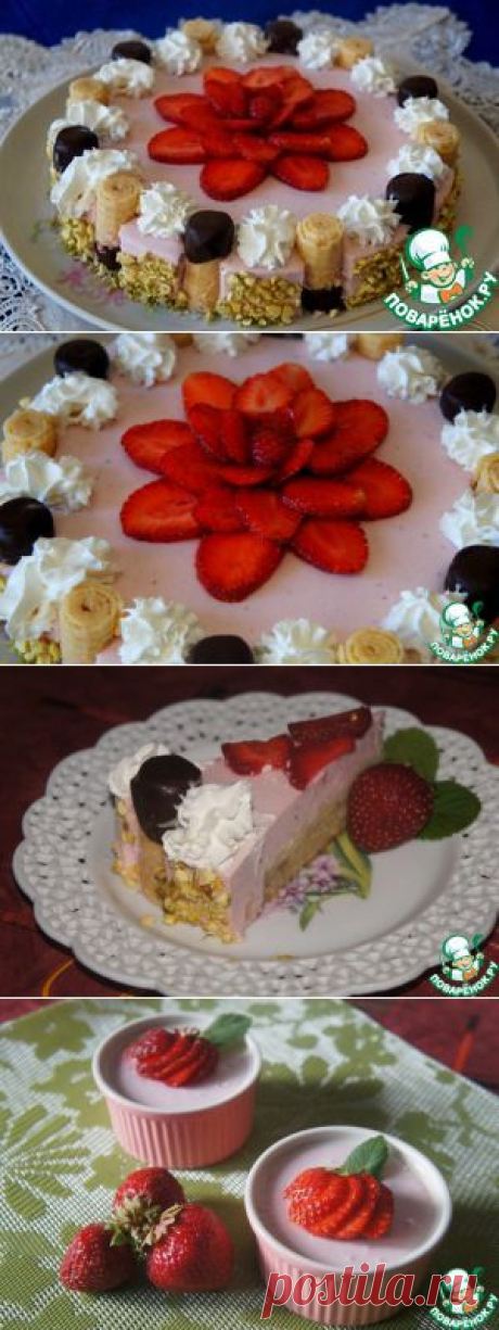 Клубничный чизкейк с вафельными трубочками - кулинарный рецепт