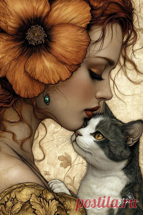 Девушка и кошка...Багамская художница Geneva Wilson