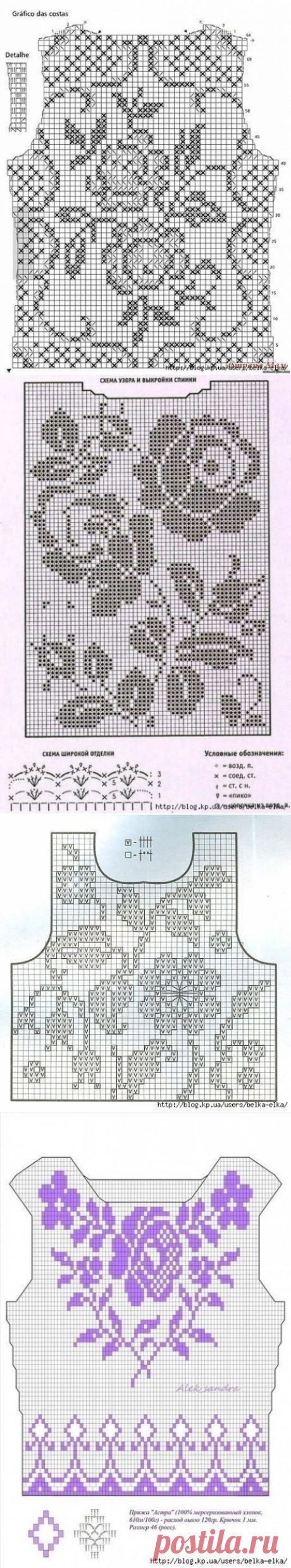 Схемы вязания женской одежды в филейной технике
