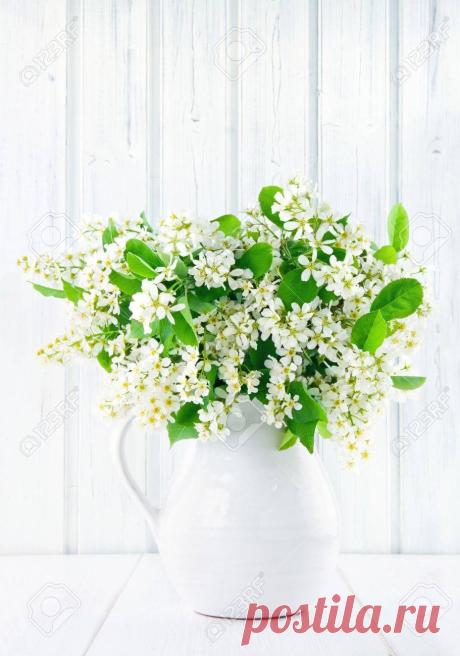 19979129-bouquet-of-white-bird-cherry-branches-in-a-ceramic-jug-on-vintage-wooden-table-Stock-Photo.jpg (911×1300)