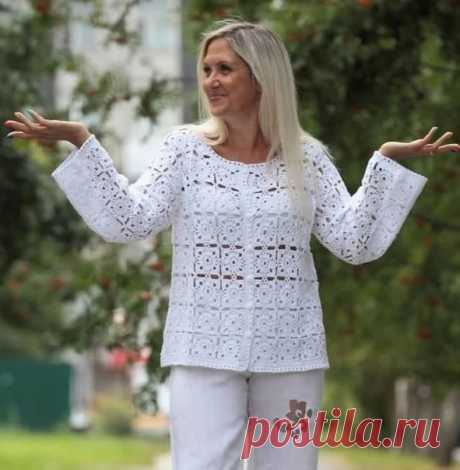 Квадратный мотив для жакета. Крючок.
