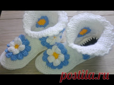 Вязаные домашние сапожки 1 часть.