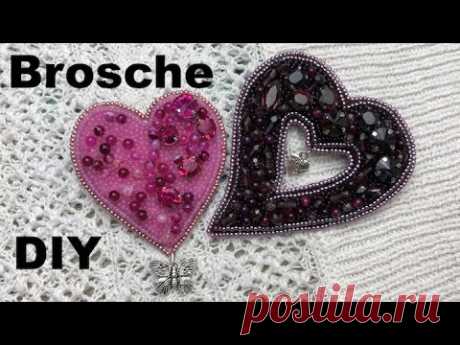 Brosche HERZ zum St. Valentinstag. BROSCHEN aus PERLEN und STRASSEN. MODESCHMUCK