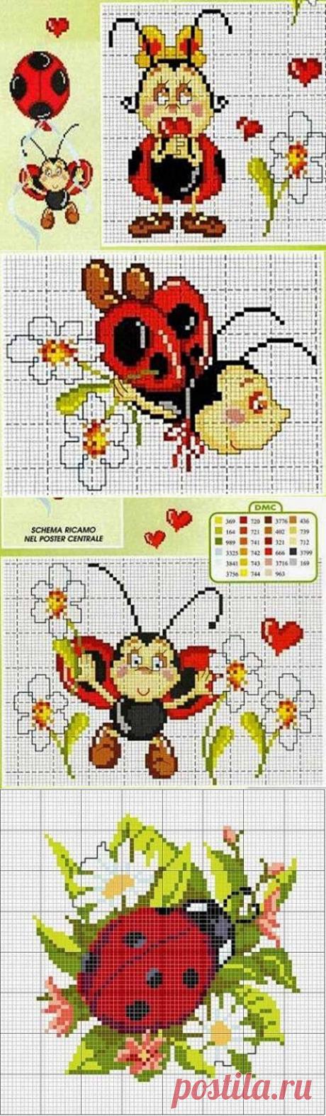 Схемы вышивки божьих коровок | Искусница