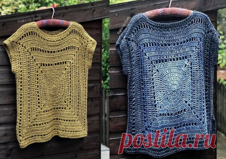 Вяжем классные топы крючком из одного большого квадрата | Paradosik_Handmade | Яндекс Дзен