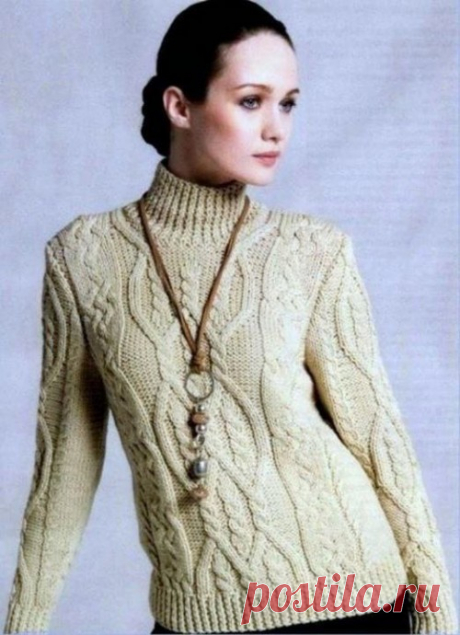 Теплый пуловер спицами