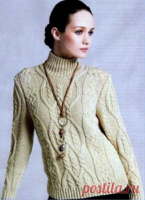 Теплый пуловер спицами