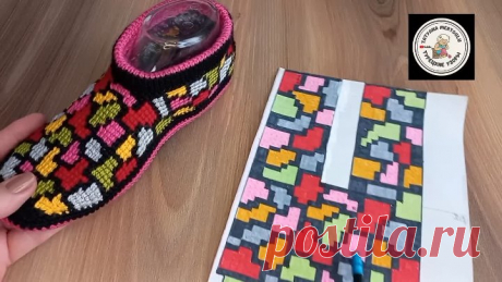 Вязаные тапочки  Витражи 🧶Краткий МК.