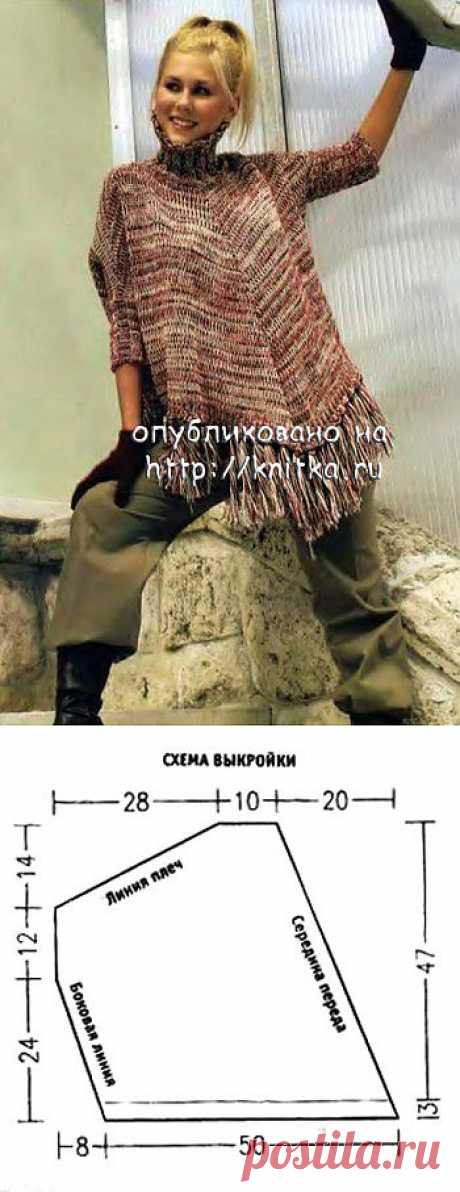 Пончо из меланжевой пряжи из рубрики . Вязание спицами модели и схемы на kNITKA.ru