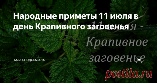 Народные приметы 11 июля в день Крапивного заговенья Статья автора «Бабка подсказала» в Дзене ✍: Народные приметы 11 июля. Какой праздник принято отмечать 11 июля. 11 июля - Крапивное заговенье. Народные приметы 11 июля.