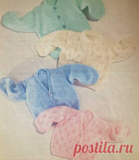 knitting pattern PDF for baby to child v and round neck cardigans in dk yarn 13 to 27 inches This item is a PDF file of the knitting pattern for these gorgeous cardigans. Suitable for new babies right up to 27 inch chest. A lovely pattern.    The pattern will be available for download upon receipt of payment, for you to print out or read from your computer.    The items are knit in double knitting yarn.    Happy knitting