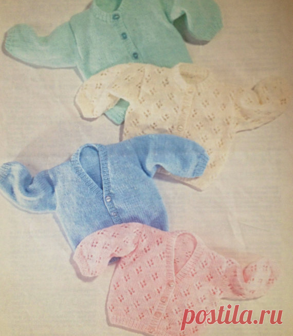 knitting pattern PDF for baby to child v and round neck cardigans in dk yarn 13 to 27 inches This item is a PDF file of the knitting pattern for these gorgeous cardigans. Suitable for new babies right up to 27 inch chest. A lovely pattern.    The pattern will be available for download upon receipt of payment, for you to print out or read from your computer.    The items are knit in double knitting yarn.    Happy knitting