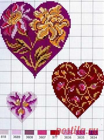 Вышиваем валентинку. Схемы вышивки