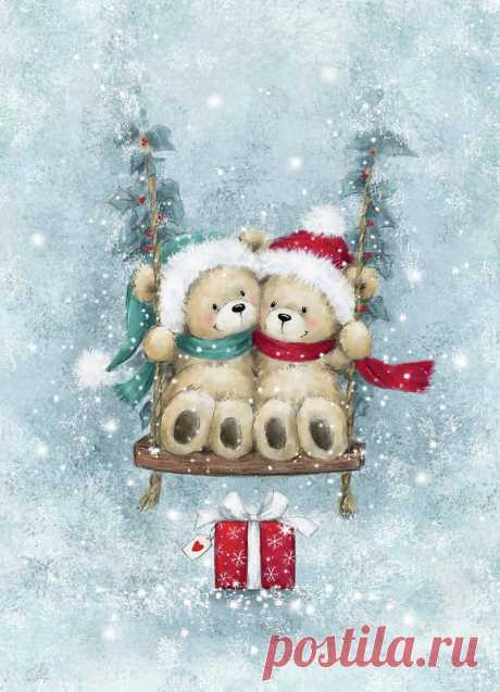 Two Bears On Swing Art Print by Makiko