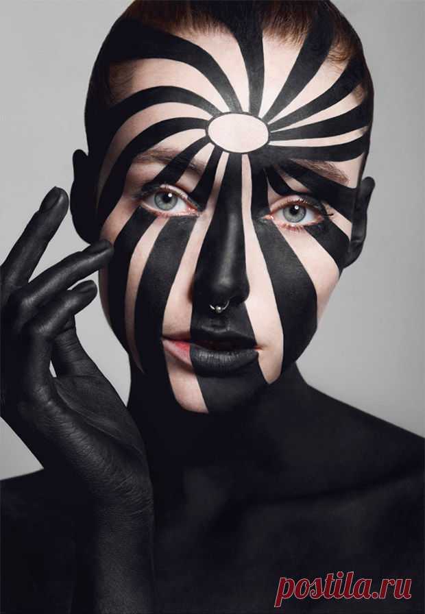Op-Art Beauty Editorials Costume Makeup  - Vasilis Topouslidis captures Zodiac Magazine’s ‘Abstract Geometry’ editorial that highlights a series of costume makeup applicati...