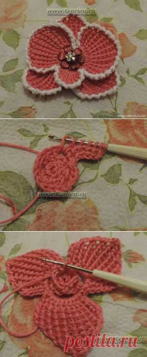 Орхидея тунисским вязанием- мк от Елены