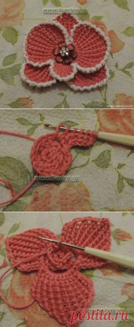 Орхидея тунисским вязанием- мк от Елены