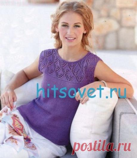 Фиолетовая летняя кофточка спицами