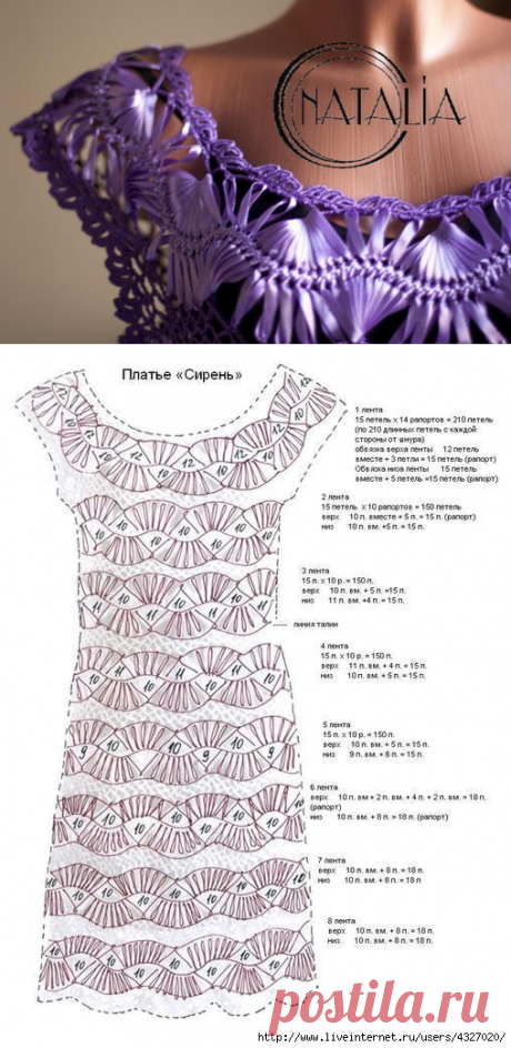 Платье "СИРЕНЬ" - запись пользователя lidik (Лидия) в сообществе Вязание крючком в категории Женская одежда крючком. Схемы и описание