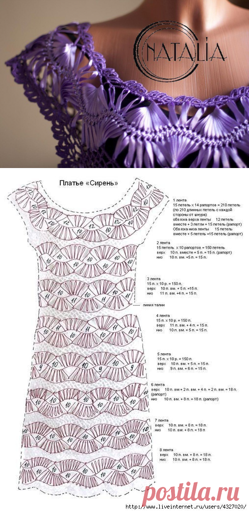 Платье "СИРЕНЬ" - запись пользователя lidik (Лидия) в сообществе Вязание крючком в категории Женская одежда крючком. Схемы и описание