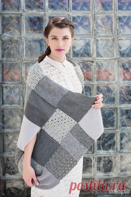 Интересная вязаная шаль-пончо