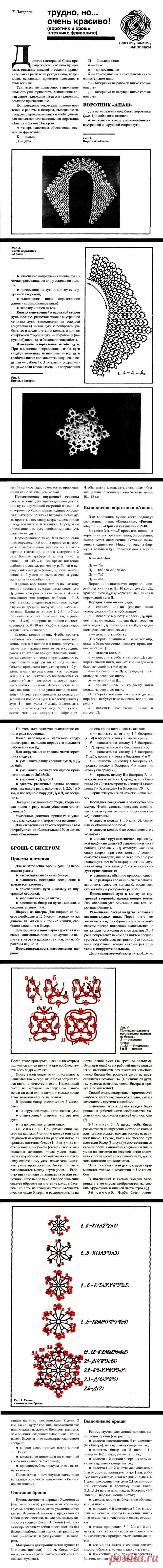 Воротник и брошь в технике фриволите