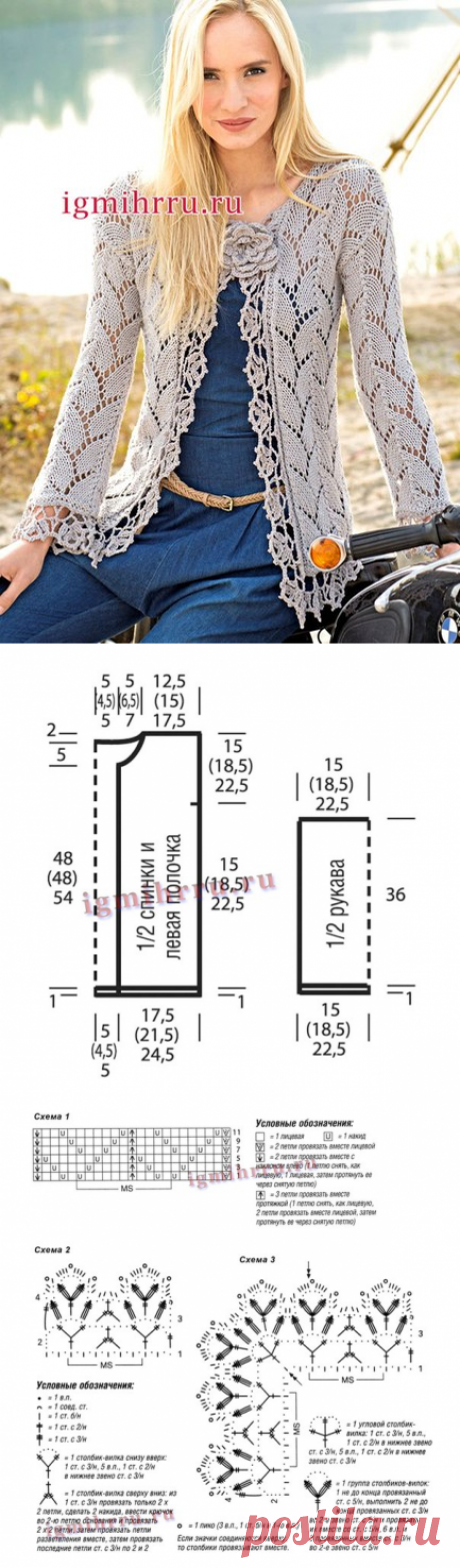 АЖУРНЫЙ ЖАКЕТ С КРУЖЕВНЫМИ ПЛАНКАМИ (Вязание спицами и крючком) | Журнал Вдохновение Рукодельницы