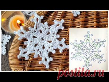 Снежинка крючком для начинающих. Crochet snowflake for beginners