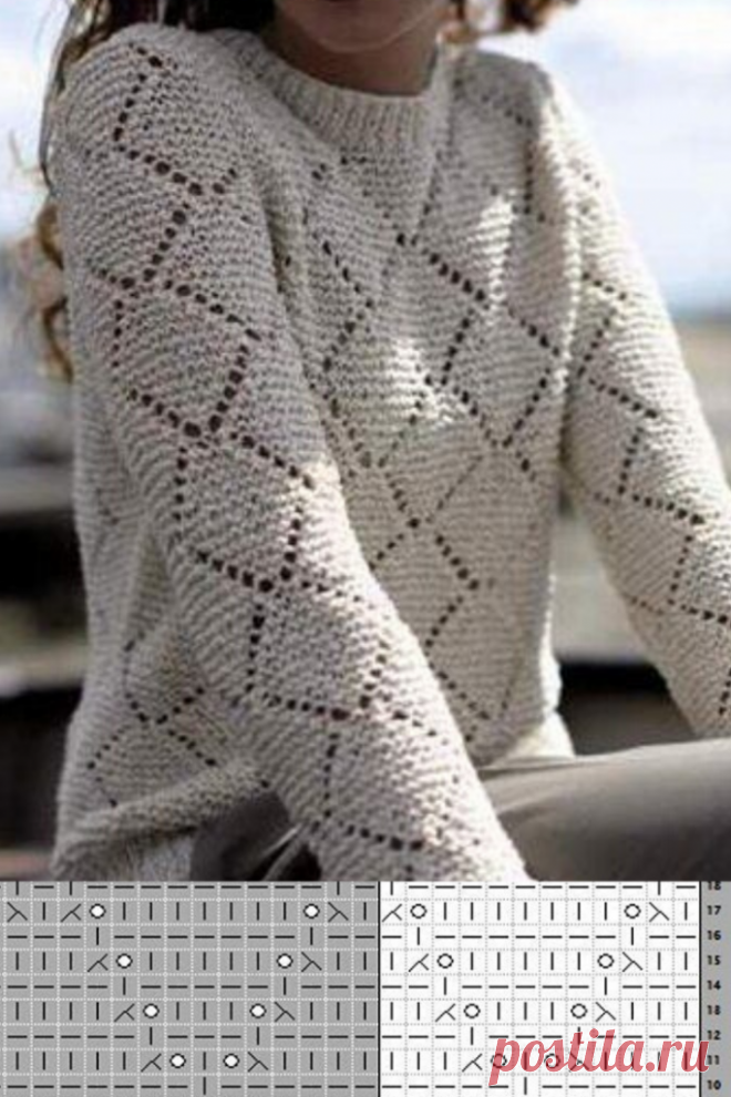 Красивый узор ромбы спицами для вязания жакета
